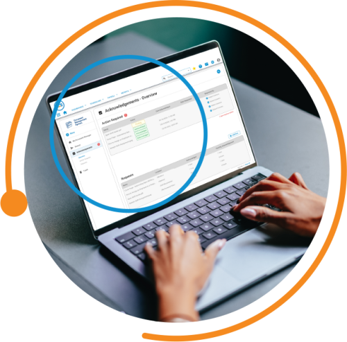 an employee views HR documents needing acknowledgement in visual dms on her computer