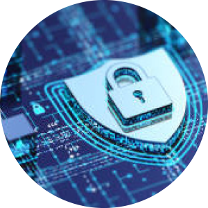 a graphic showing a locked shield, suggesting data security